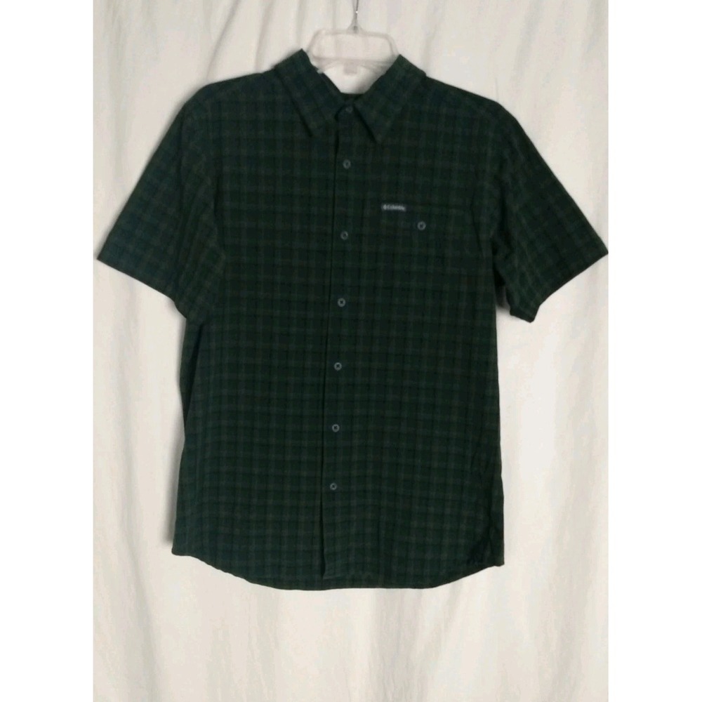 Columbia Shirt Mens M Greenβ Plaid Short Sleeve Lightweight Button-Front